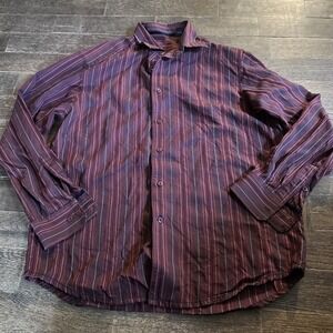 Indigo Palms Button down Multi-Color Stripe Long Sleeve Mens Shirt Sz L